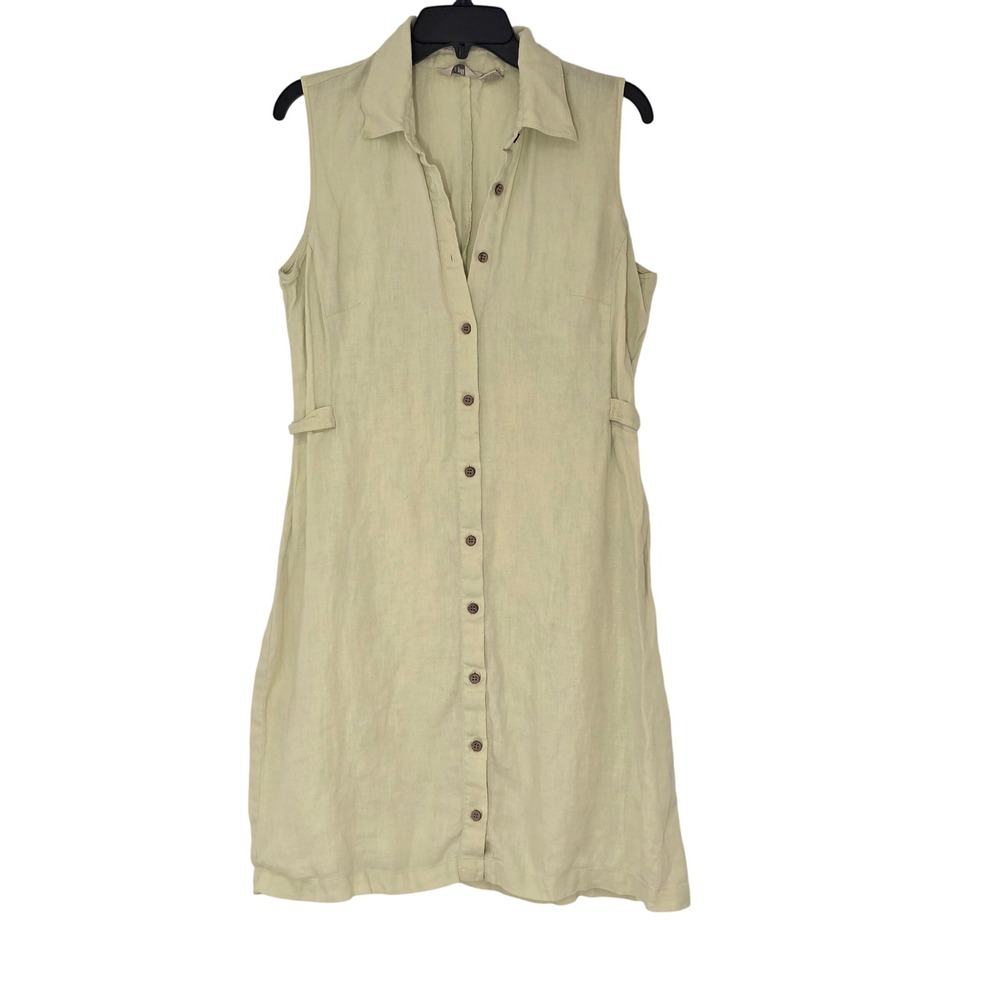 J. Jill Womens 100% Linen Sleeveless Button Front Shirt Dress Pale Yellow Size M